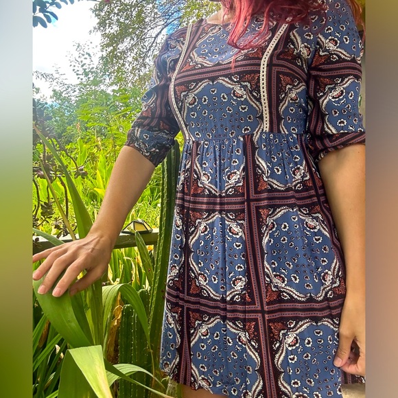 Boho Floral Evil Eye Dress 1960s 70s style wild blue x sodie robertson lace - Picture 3 of 9